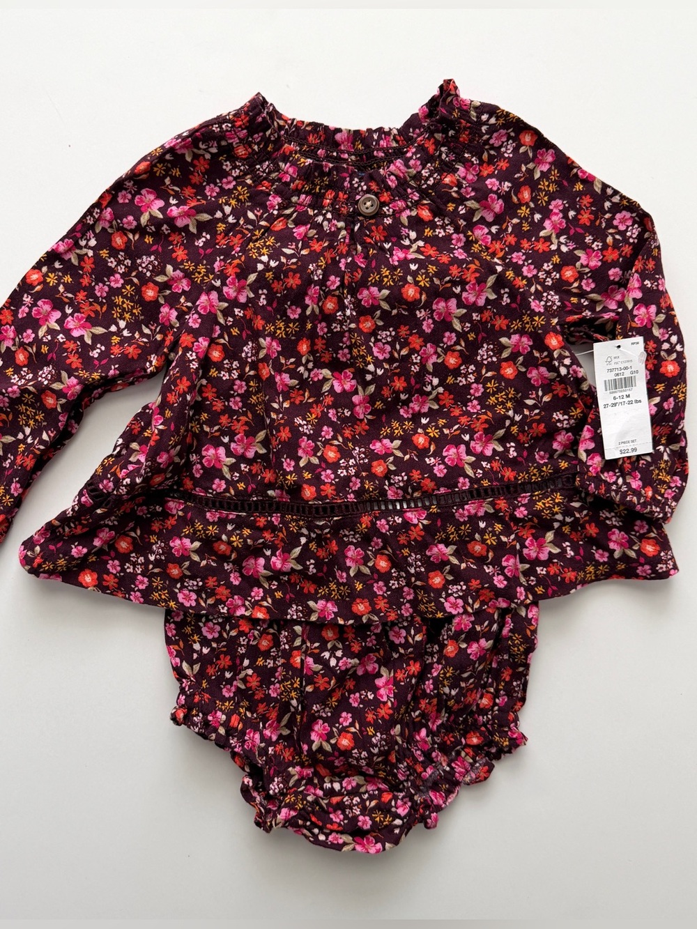 NWT Old Navy Baby Girl Burgundy Floral Smocked Top & Matching Bloomers Set